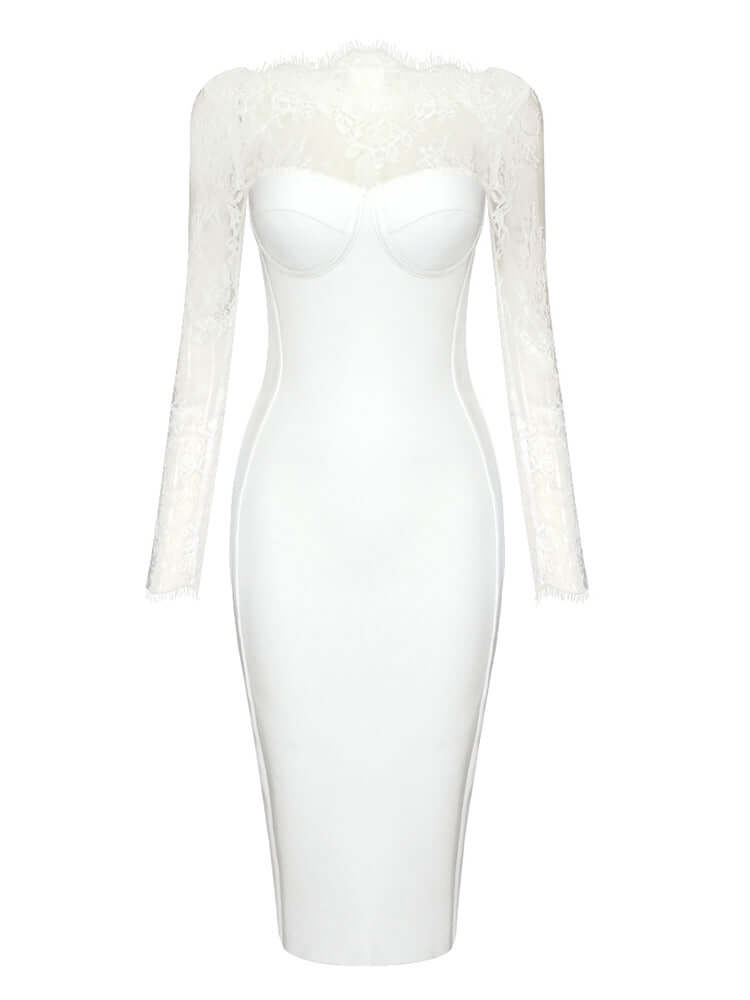 Guest Wedding White Bandage Midi Dress