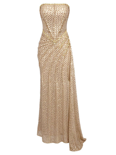 Sophia Gold Sequins Maxi Dress Elegant Evening Gown