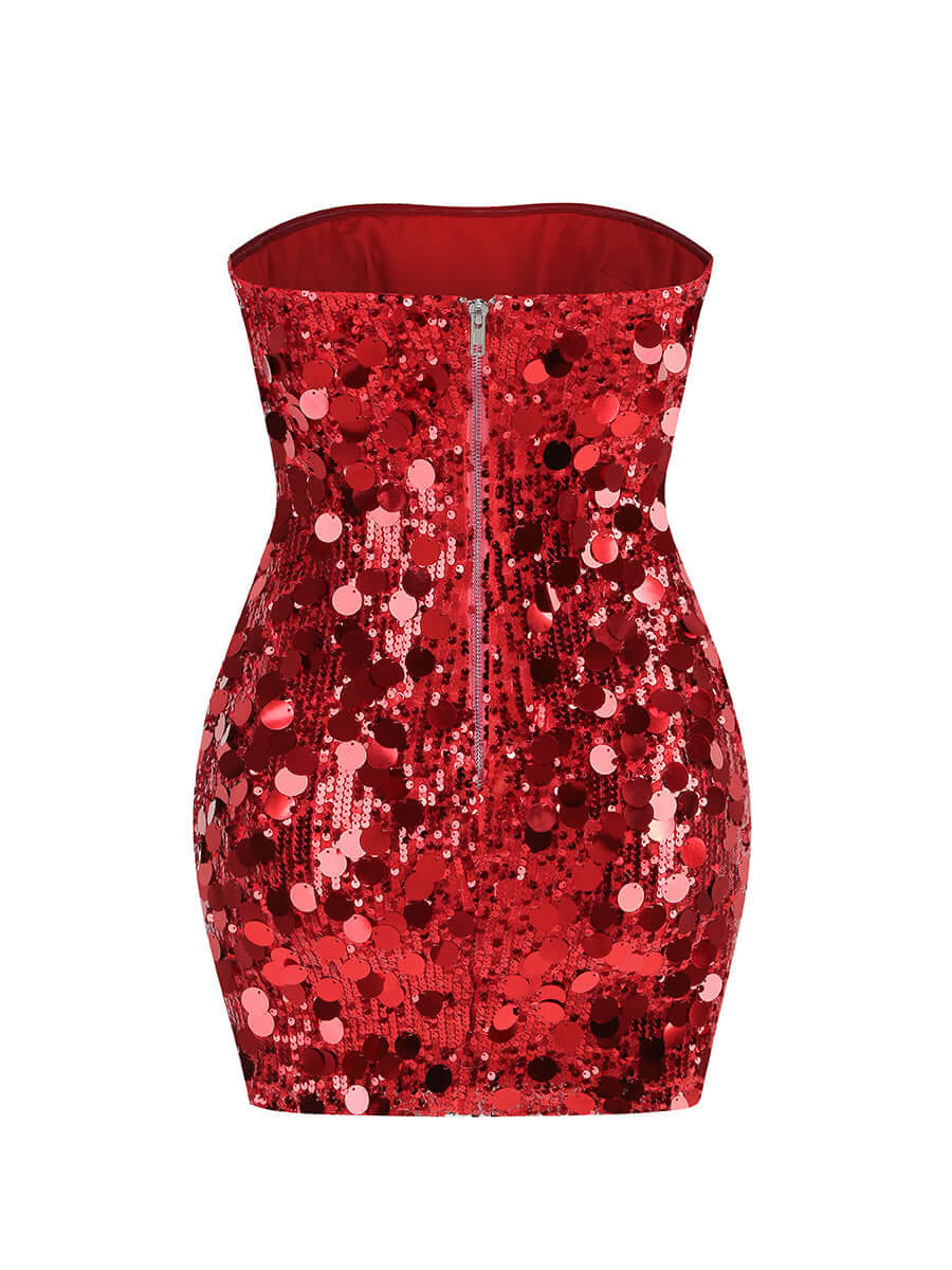 Red Strapless Big Sequin Dress