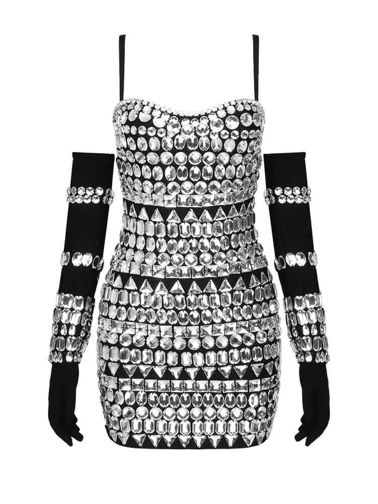 Mini Dress With Diamond Decoration