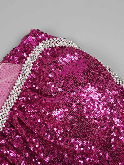 One Shoulder Fuchsia Sequins Gown