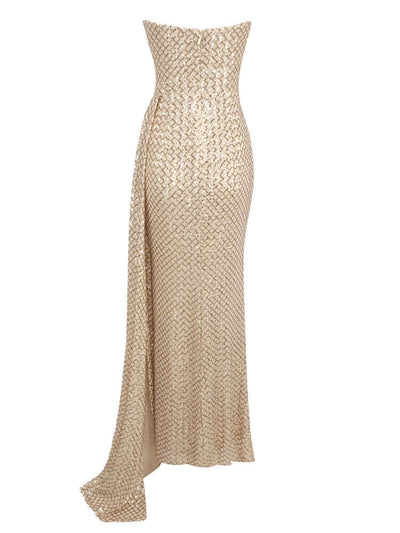 Sophia Gold Sequins Maxi Dress Elegant Evening Gown
