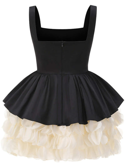 Sleek back zipper on Liz A-line mini dress – elegant doll aesthetic outfit