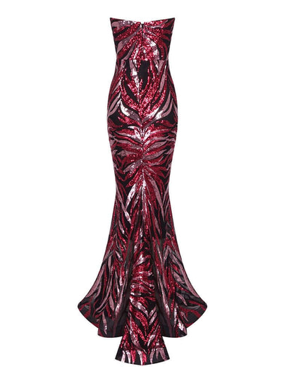Strapless Glitter Red Sequins Design Gown