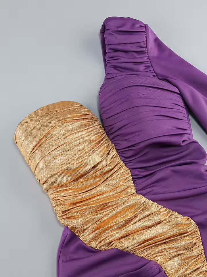 Purple Gold Formal Dress with Backless Design