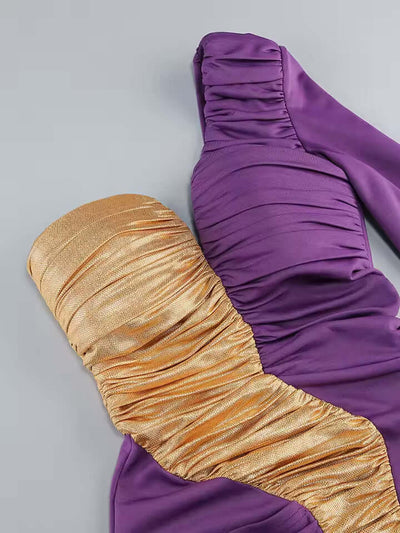 Purple Gold Formal Dress with Backless Design