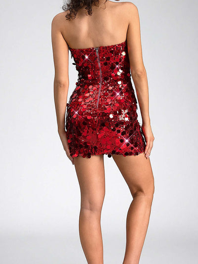 Red Strapless Big Sequin Dress