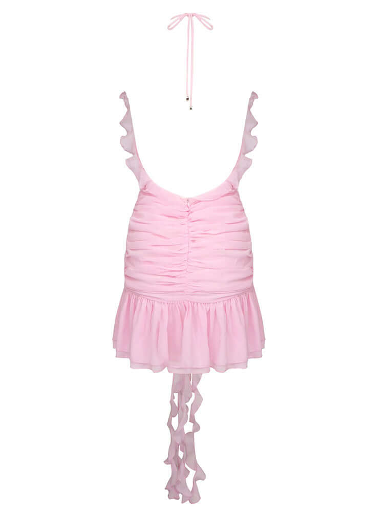 Plunge Chiffon Mini Dress In Pink