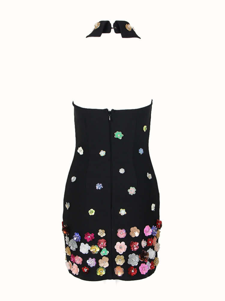 Image of a Colorful Flowers Patchwork Bandage Mini Dress