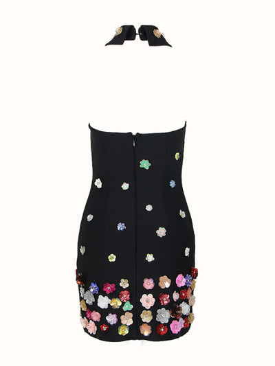 Colorful Flowers Patchwork Bandage Mini Dress - Vibrant and Chic Statement Piece