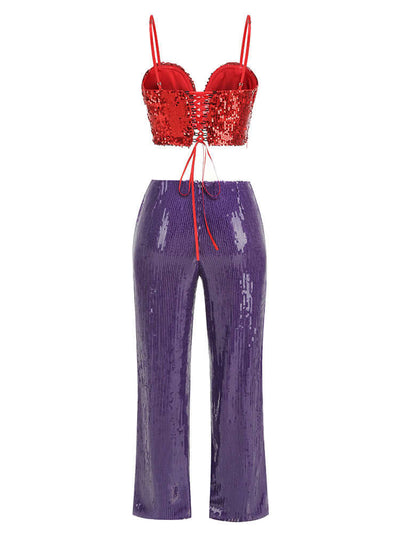 Stylish sequin flower pants set with intricate detailing