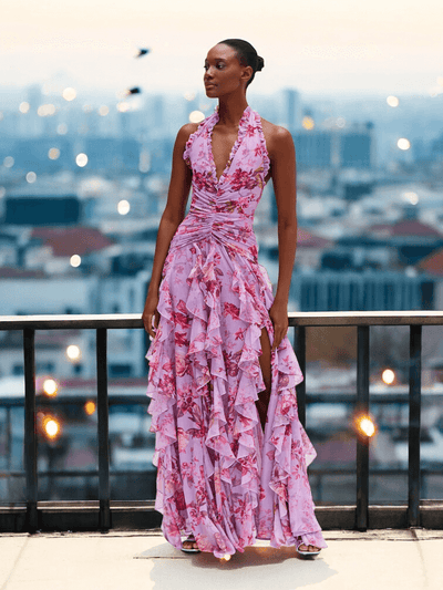 Floral ruffle maxi dress with smocked bodice – romantic boho wedding guest gownoral ruffle maxi dress with smocked bodice – romantic boho wedding guest gown