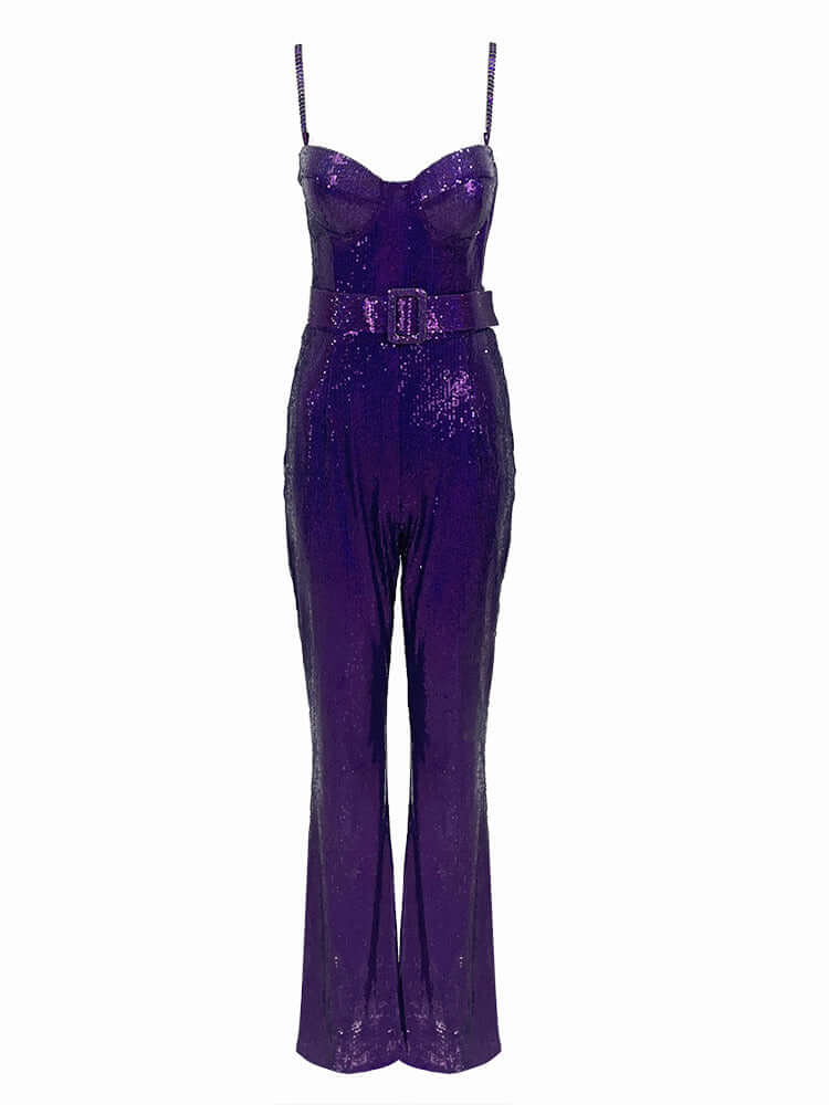Stunning Purple Jumpsuit with Luxurious High-Shine Design