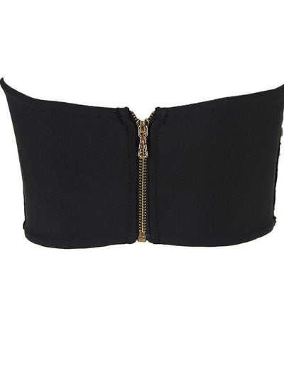 Crystal Bustier Crop Top in Black, ideal for clubwear, parties, and Halloween celebrations.