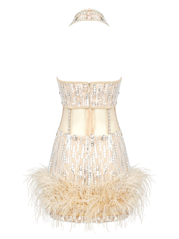 Halter Glitter Sequins Patchwork Mini Dress