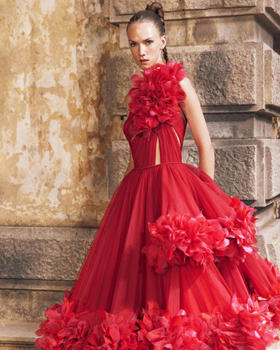 Elegant Diagonal Collar Sleeveless Long Gown Red Dress