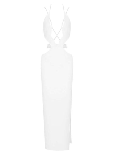 Hollow Out Crystal Design White Bandage Maxi Dress
