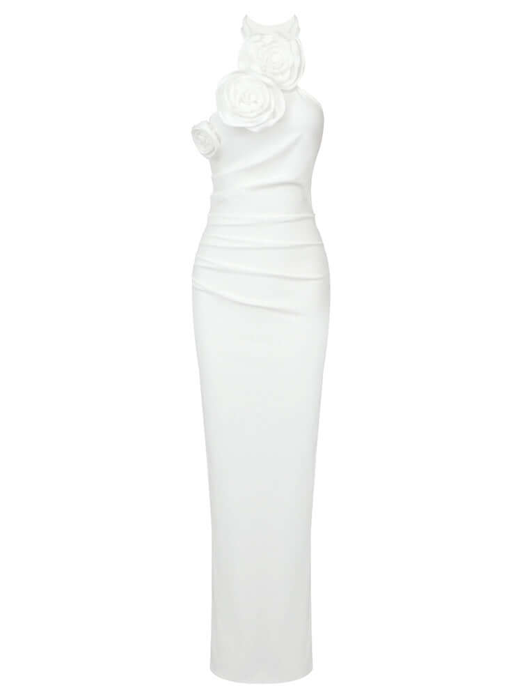 White Maxi Flower Dress With Opening