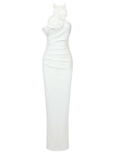 White Maxi Flower Dress With Opening