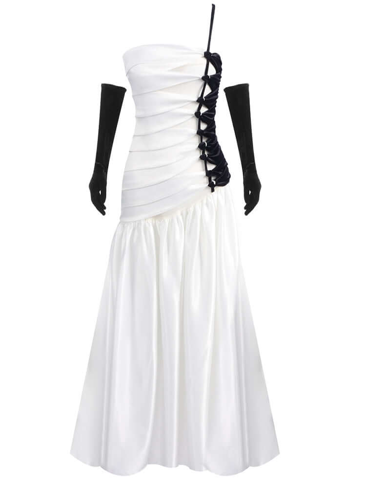 DAILE black and white pleated maxi dress with cutout bodice – elegant dinner and drinks outfit for women