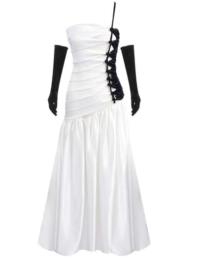 DAILE black and white pleated maxi dress with cutout bodice – elegant dinner and drinks outfit for women