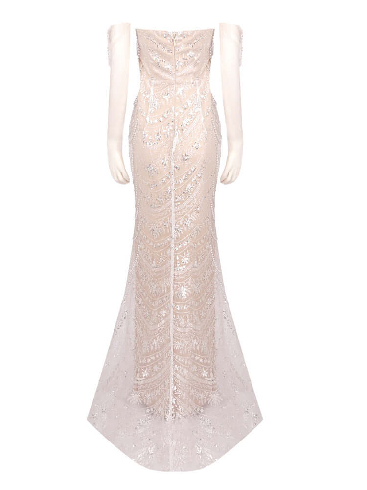 Pearl Chain Eelgant Mermaid Gown With Gloves