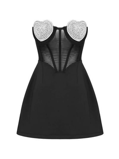 Sweet Heart Shape Crystal Design Strapless A-Line Mini Dress