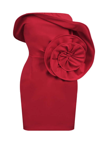 Emma Strapless Red Mini Dress with Flower Detail