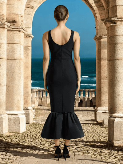 Flower Detail Bandage Fishtail Maxi Gown In Black