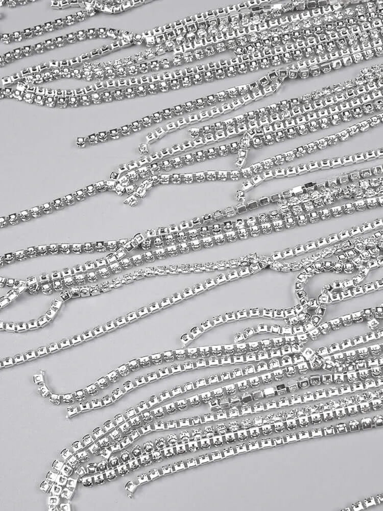 Feather Glitter Crystal Tassels Mini Dress - Glamorous Fashion Statement