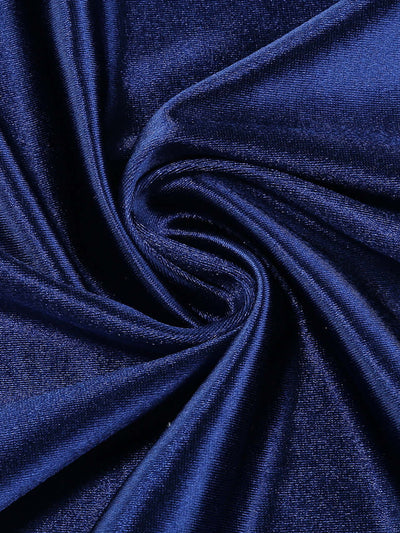 Sapphire Satin Drape Crystal Split Gown with sparkling details for weddings and formal events.