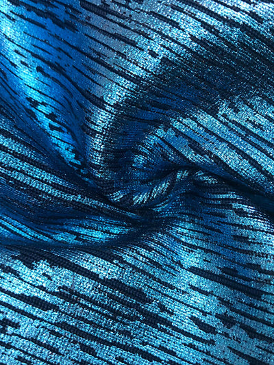 Strapless Crystal Woodgrain Foil Print Maxi Dress in Blue