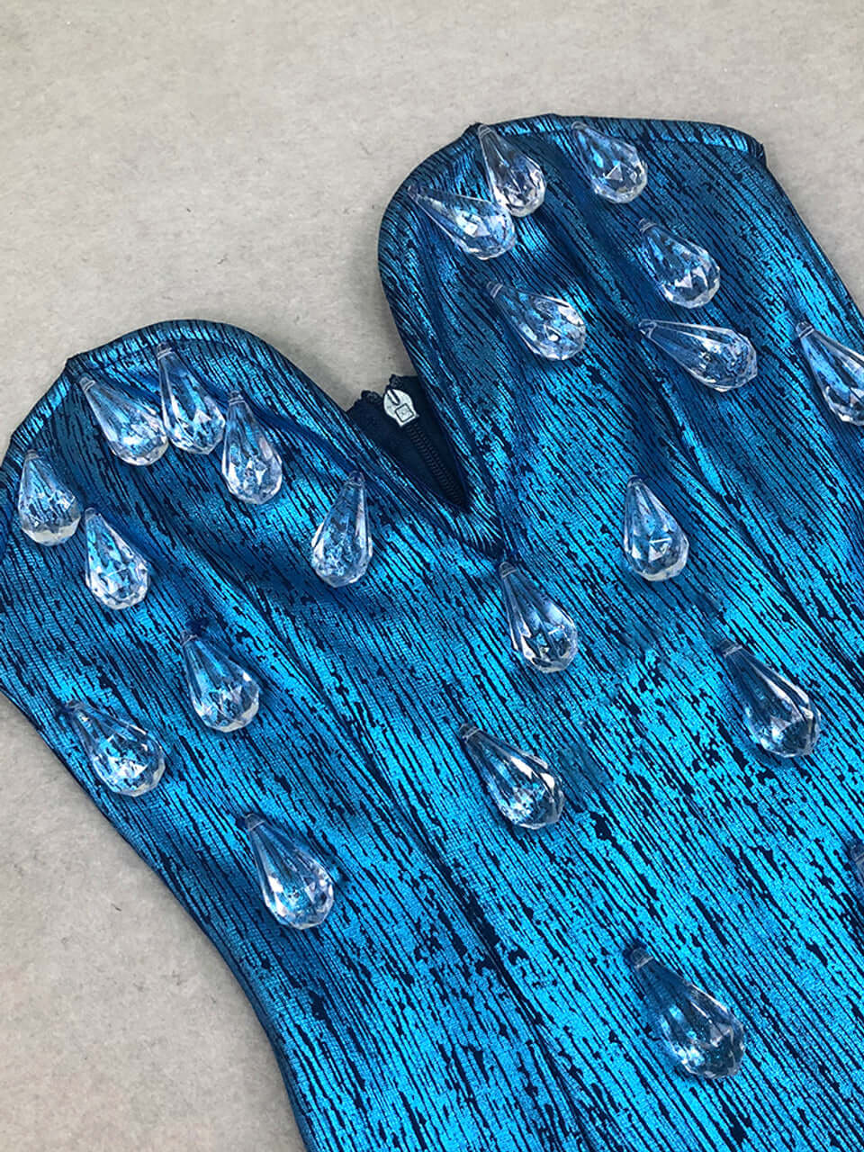 Strapless Crystal Woodgrain Foil Print Maxi Dress in Blue