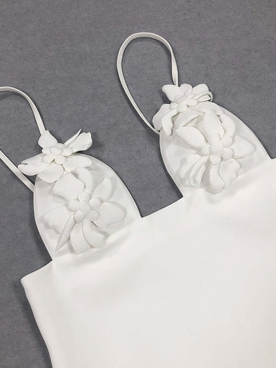 White Floral Bustier A-Line Mini Dress with feminine floral details for parties and events.