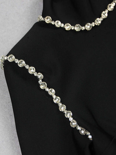 Black Crystal Detail Long Sleeve Jumpsuit - Chic evening wear