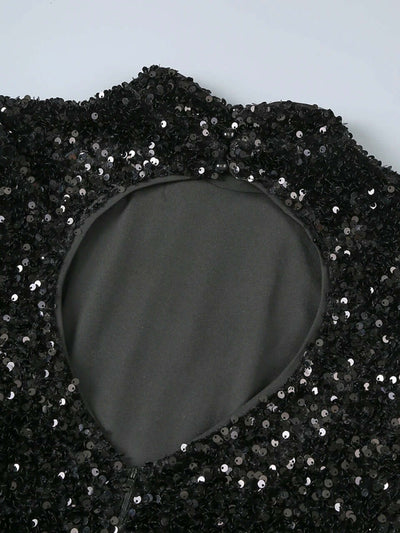 Black Sequin Backless Maxi Dress - Elegant long sleeve design