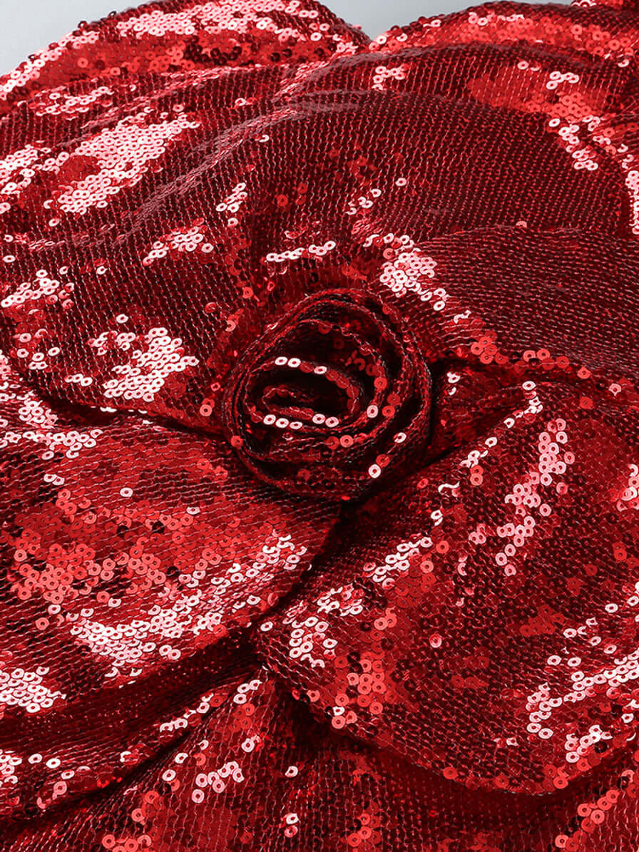 Image of a glamorous One Shoulder Sequin Flower Dress