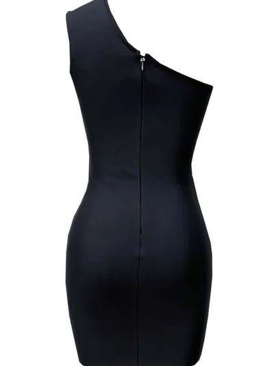 One Shoulder Embellished Dress Black