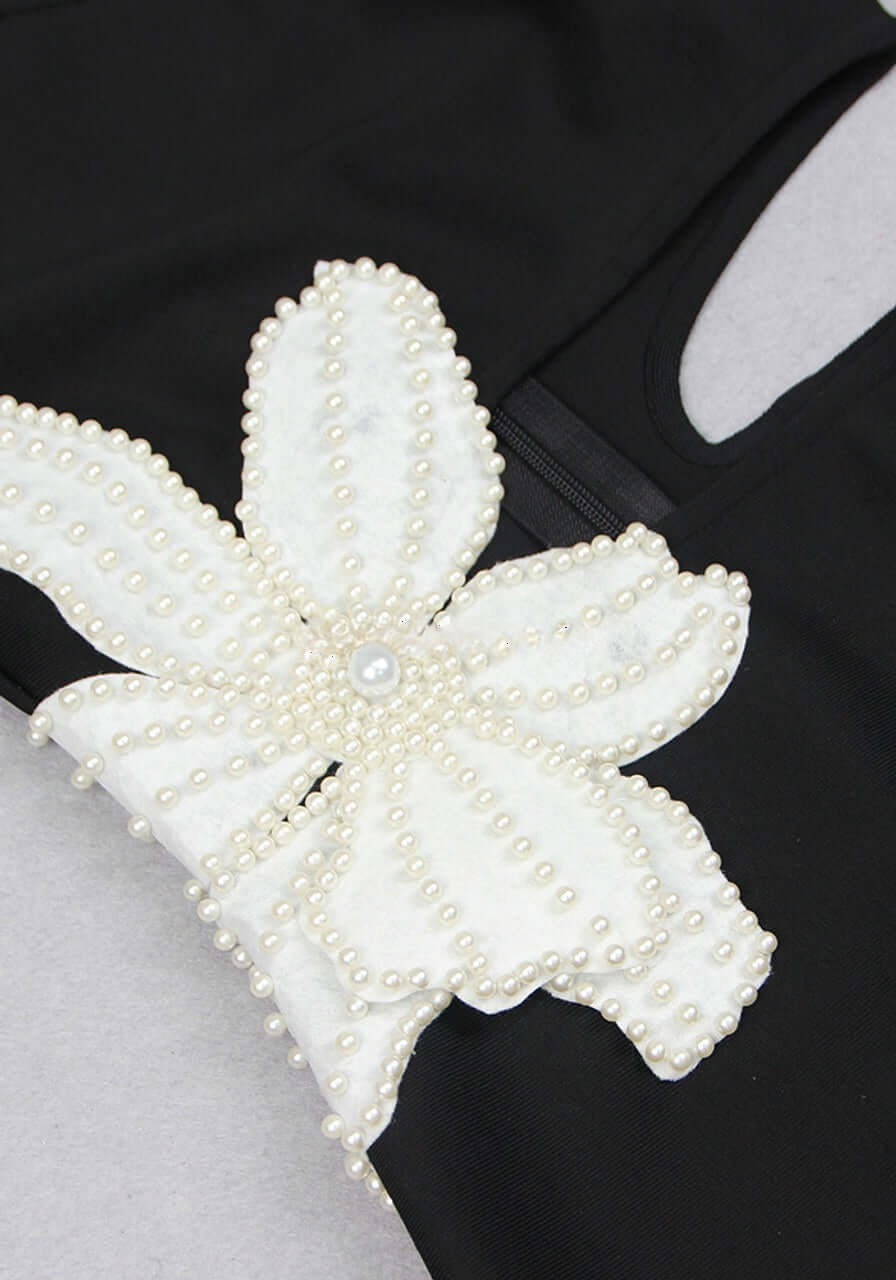One Shoulder High Waist White Big Flower Decoration Dress