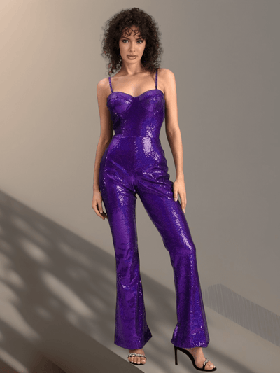 Stunning Purple Jumpsuit with Luxurious High-Shine Design