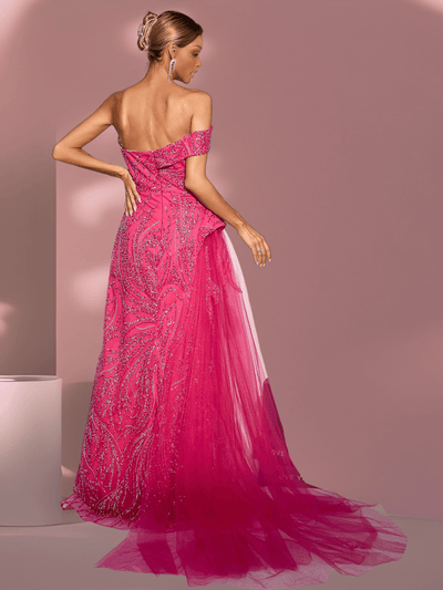 One Shoulder Glitter Sequins Design Maxi Dress
