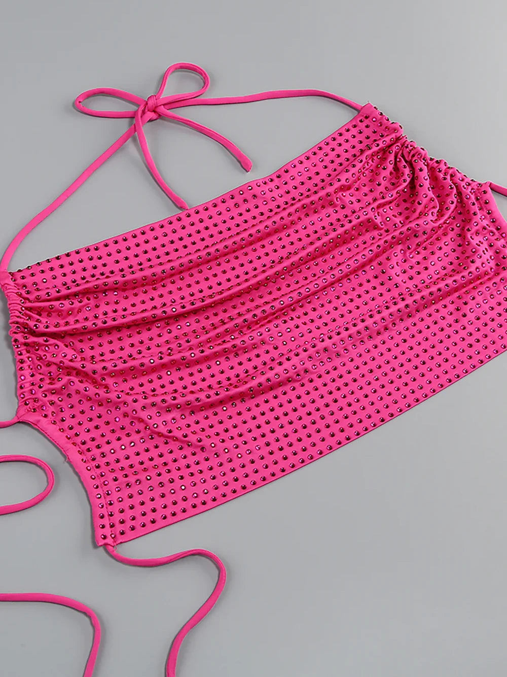 Halter Embellished Hot Pink Two-Piece Maxi Dress
