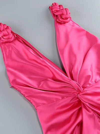 Plunge V Neck Draped Maxi Dress in Hot Pink, featuring a flattering design for special occasions and elegant events.