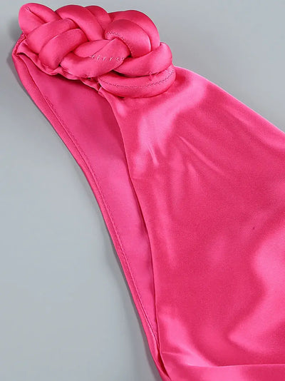 Plunge V Neck Draped Maxi Dress in Hot Pink, featuring a flattering design for special occasions and elegant events.