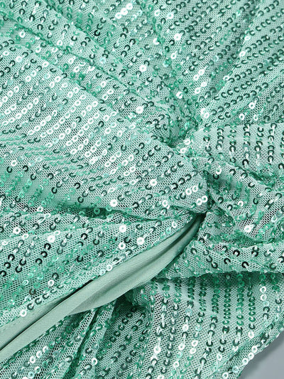 Emerald green sequin corset maxi dress with thigh-high slit for parties, red carpet & special occasions