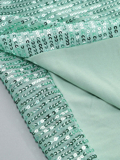 Emerald green sequin corset maxi dress with thigh-high slit for parties, red carpet & special occasions