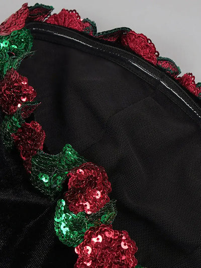 Floral Detail Strapless Midi Velvet Dress