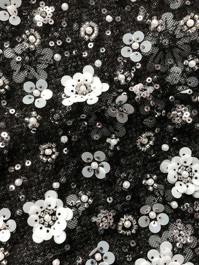 Black strapless bustier maxi dress with floral sequin detailing