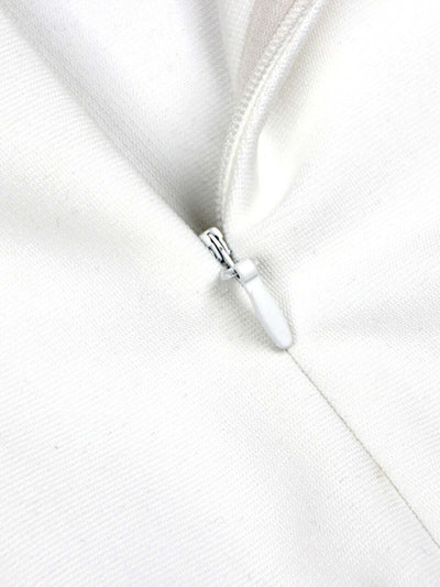 White Strapless Flower Detail Crystal Mermaid Maxi Dress with floral and crystal embellishments for weddings and formal events.