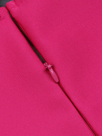 Hot Pink Strapless Flower Detail Crystal Mermaid Maxi Dress with floral and crystal embellishments for weddings and formal events.